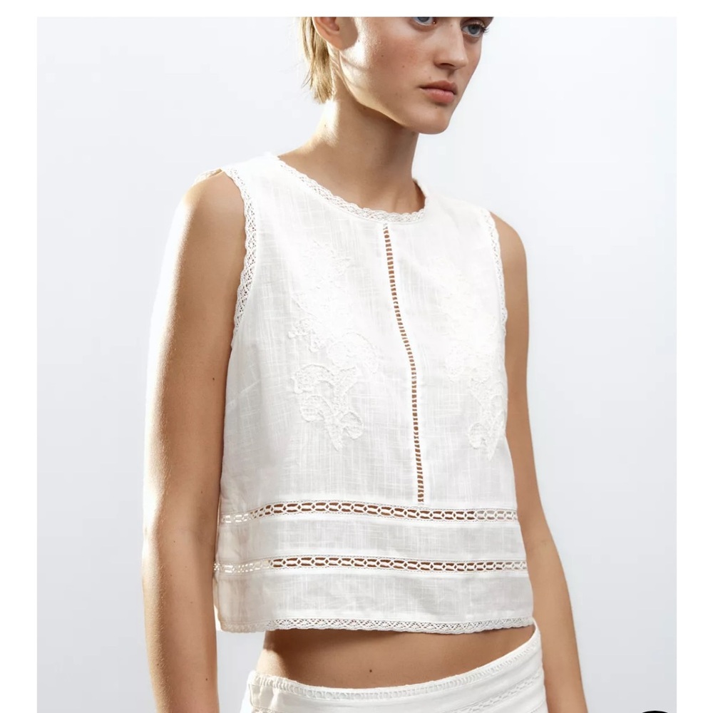 Zara ZW Collection Embroidered Top S